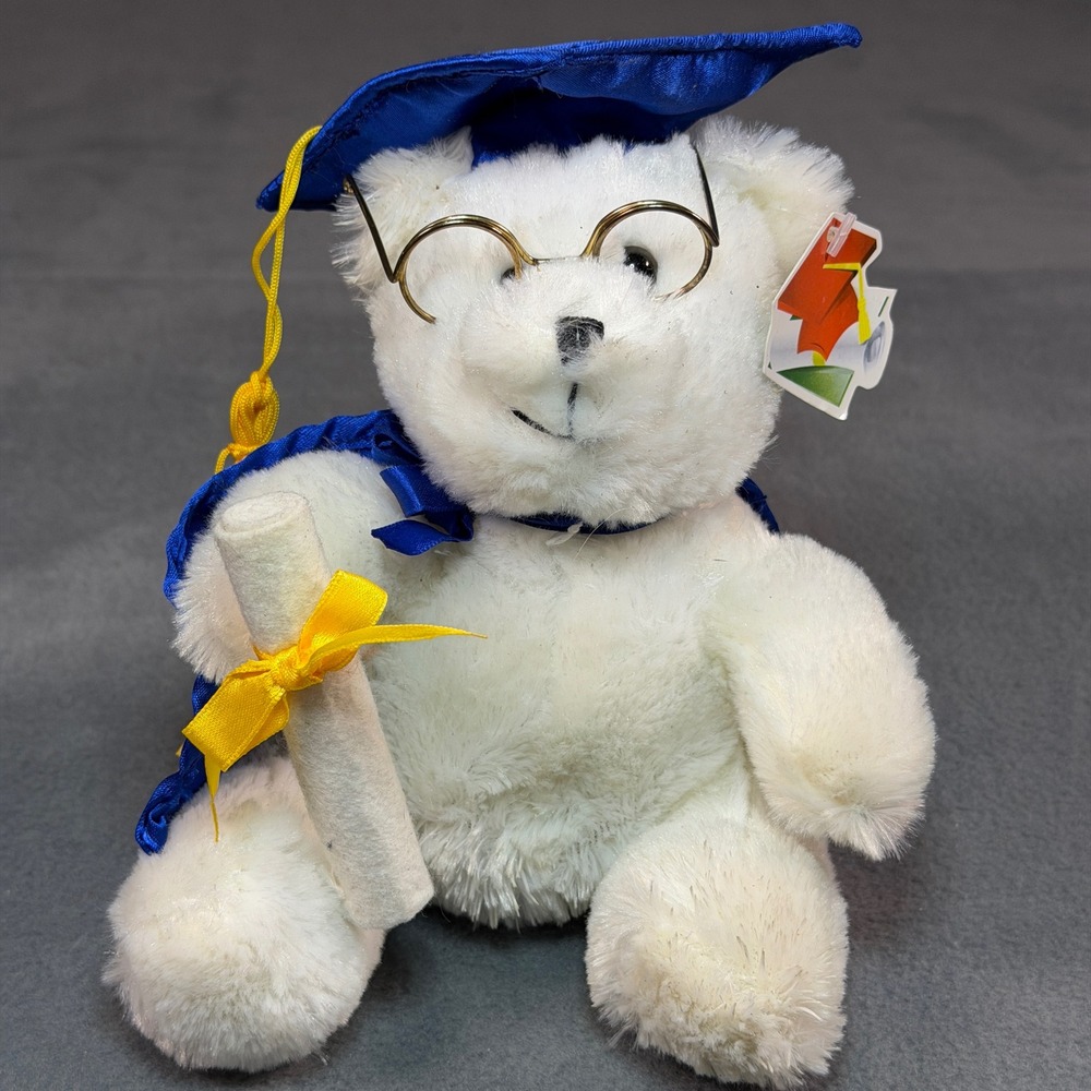 Calplush March‎ of Dimes WalkAmerica Graduation Bear White Plush G5800 Blue Cap